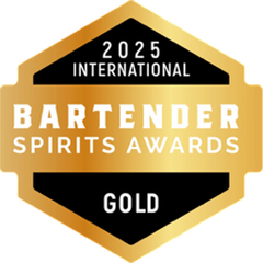 Gold and black badge for 2025 International Bartender Spirits Awards with 'Gold' designation.