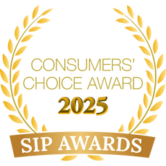 Gold 'Consumers' Choice Award 2025 SIP Awards' logo with laurel wreath