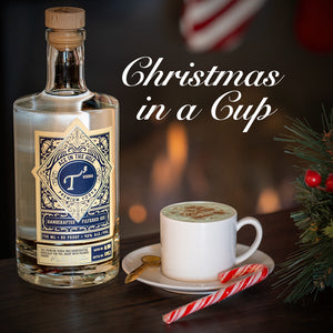 T3 Vodka bottle with "Christmas in a cup" cocktail in a Christmas themed counter setting