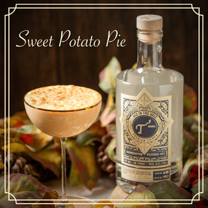 "Sweet Potato Pie" cocktail with T3 Vodka bottle in a Thanksgiving table setting